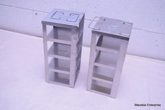 LOT OF 2 STAINLESS STEEL LAB CRYO STORAGE FREEZER RACK CRYOGENIC 5 ½ x 5 ½ x 13
