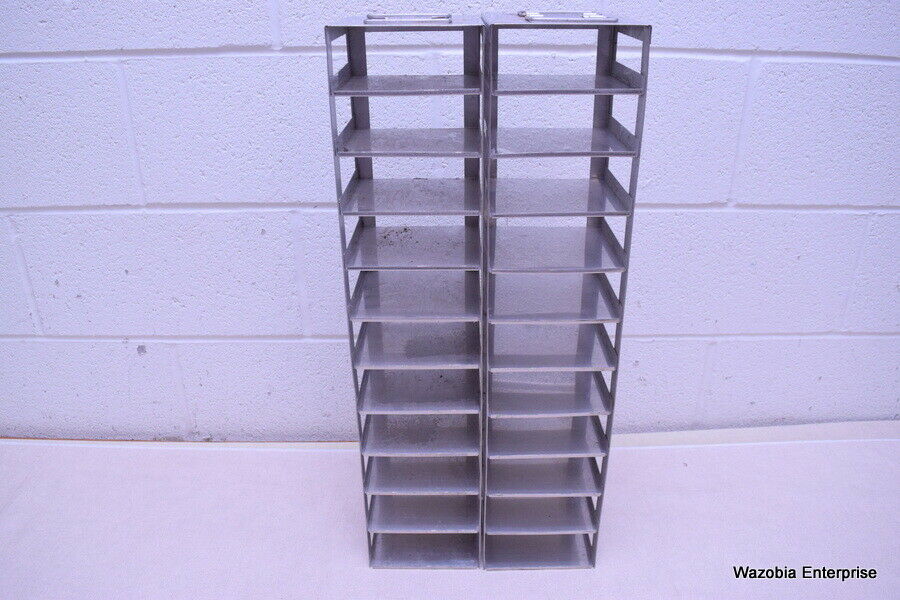 LOT OF 2 STAINLESS STEEL LAB CRYO STORAGE FREEZER RACK CRYOGENIC 5¼ x ...