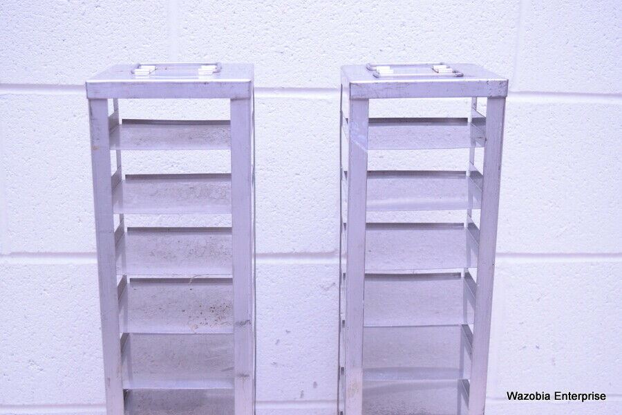 LOT OF 2 STAINLESS STEEL LAB CRYO STORAGE FREEZER RACK CRYOGENIC 5¼ x ...