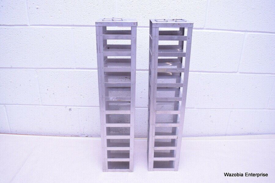 LOT OF 2 STAINLESS STEEL LAB CRYO STORAGE FREEZER RACK CRYOGENIC 5¼ x ...