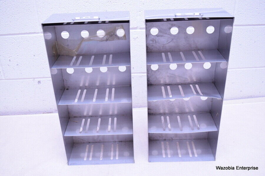 LOT OF 2 STAINLESS STEEL LAB CRYO STORAGE FREEZER RACK CRYOGENIC 9¼ X 5 x 22