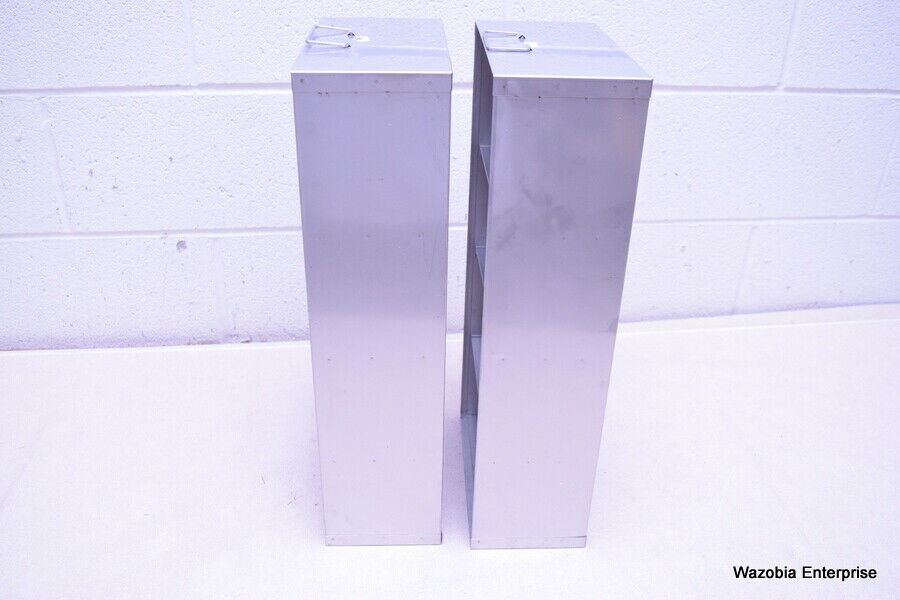 LOT OF 2 STAINLESS STEEL LAB CRYO STORAGE FREEZER RACK CRYOGENIC 9¼ X 5 x 22