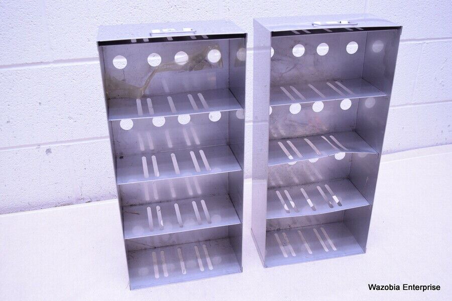 LOT OF 2 STAINLESS STEEL LAB CRYO STORAGE FREEZER RACK CRYOGENIC 9¼ X 5 x 22