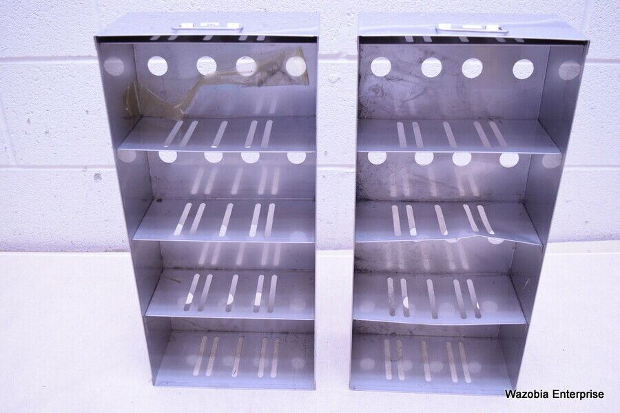 LOT OF 2 STAINLESS STEEL LAB CRYO STORAGE FREEZER RACK CRYOGENIC 9¼ X 5 x 22