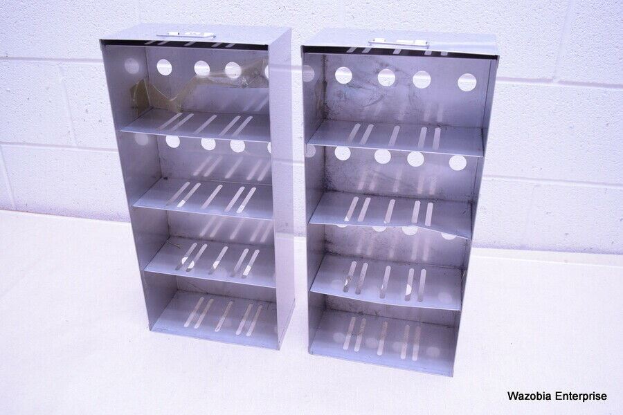 LOT OF 2 STAINLESS STEEL LAB CRYO STORAGE FREEZER RACK CRYOGENIC 9¼ X 5 x 22