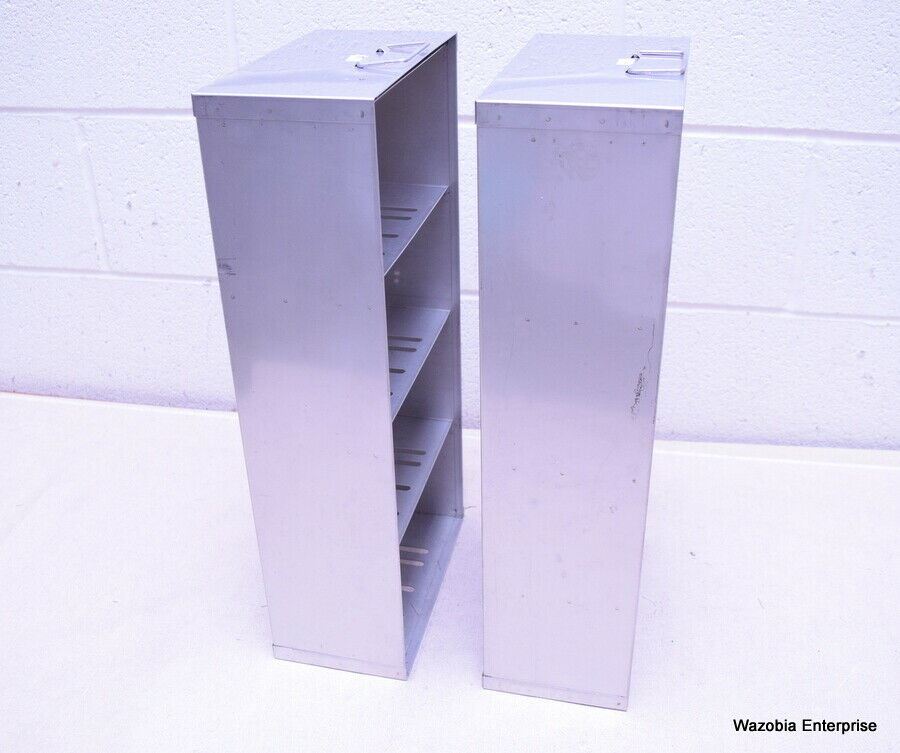 LOT OF 2 STAINLESS STEEL LAB CRYO STORAGE FREEZER RACK CRYOGENIC 9¼ X 5 x 22