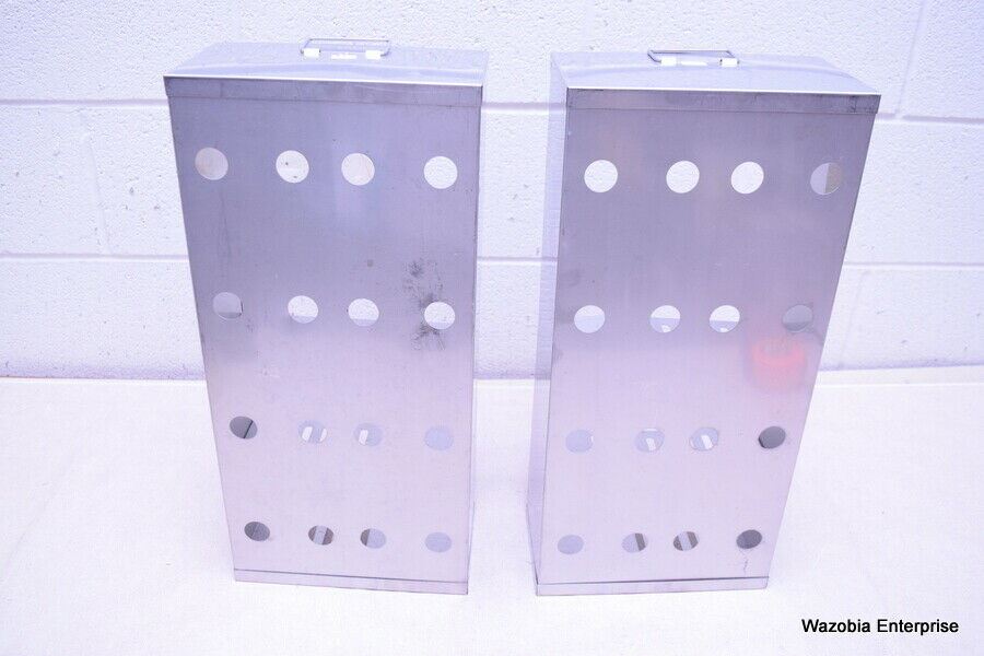 LOT OF 2 STAINLESS STEEL LAB CRYO STORAGE FREEZER RACK CRYOGENIC 9¼ X 5 x 22