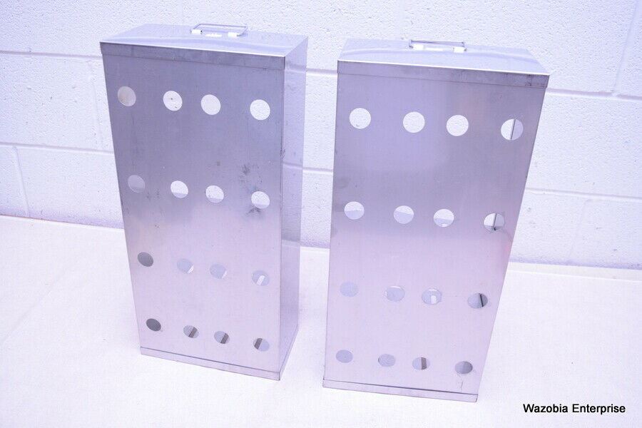 LOT OF 2 STAINLESS STEEL LAB CRYO STORAGE FREEZER RACK CRYOGENIC 9¼ X 5 x 22