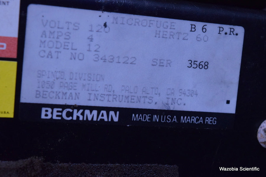 BECKMAN MICROFUGE 12 LABORATORY CENTRIFUGE MODEL 12