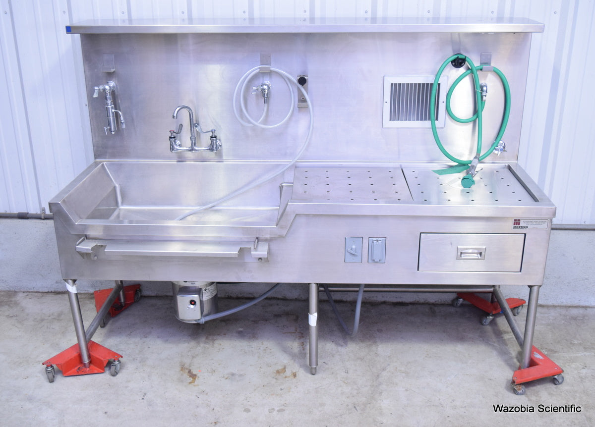 MORTECH MANUFACTURING AUTOPSY STATION LEFT SINK 1036-7 WITH INSINKERATOR SS50-26