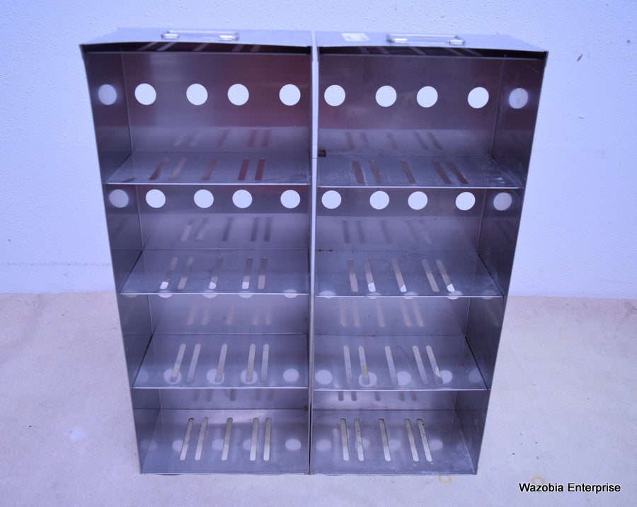 2 STAINLESS STEEL LABORATORY CRYO STORAGE FREEZER RACK