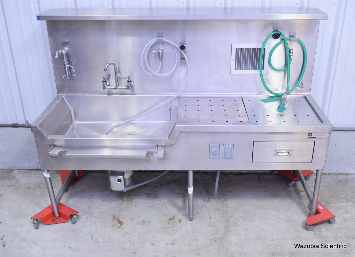 MORTECH MANUFACTURING AUTOPSY STATION LEFT SINK 1036-7 WITH INSINKERATOR SS50-26