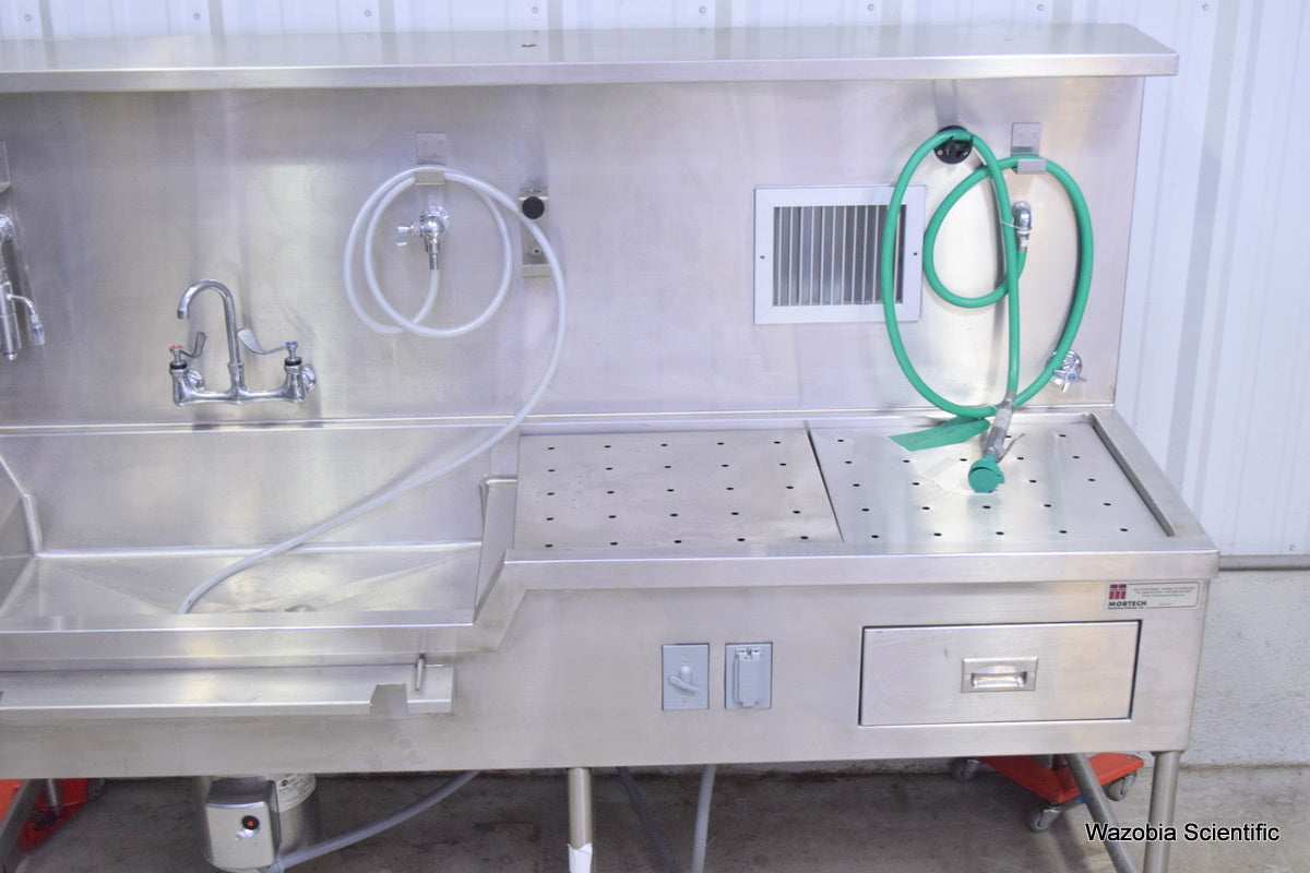 MORTECH MANUFACTURING AUTOPSY STATION LEFT SINK 1036-7 WITH INSINKERATOR SS50-26