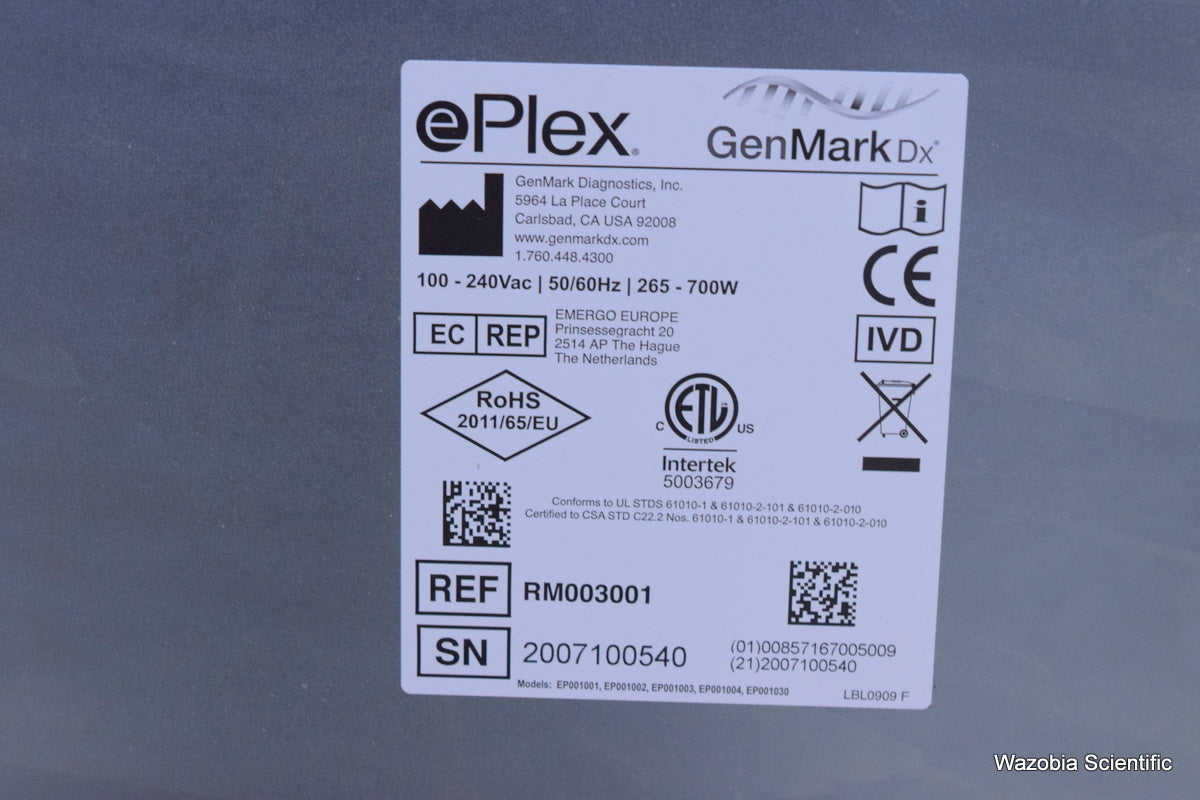GENMARK DIAGNOSTICS DX EPLEX  MOLECULAR DIAGNOSTIC SYSTEM RM003001