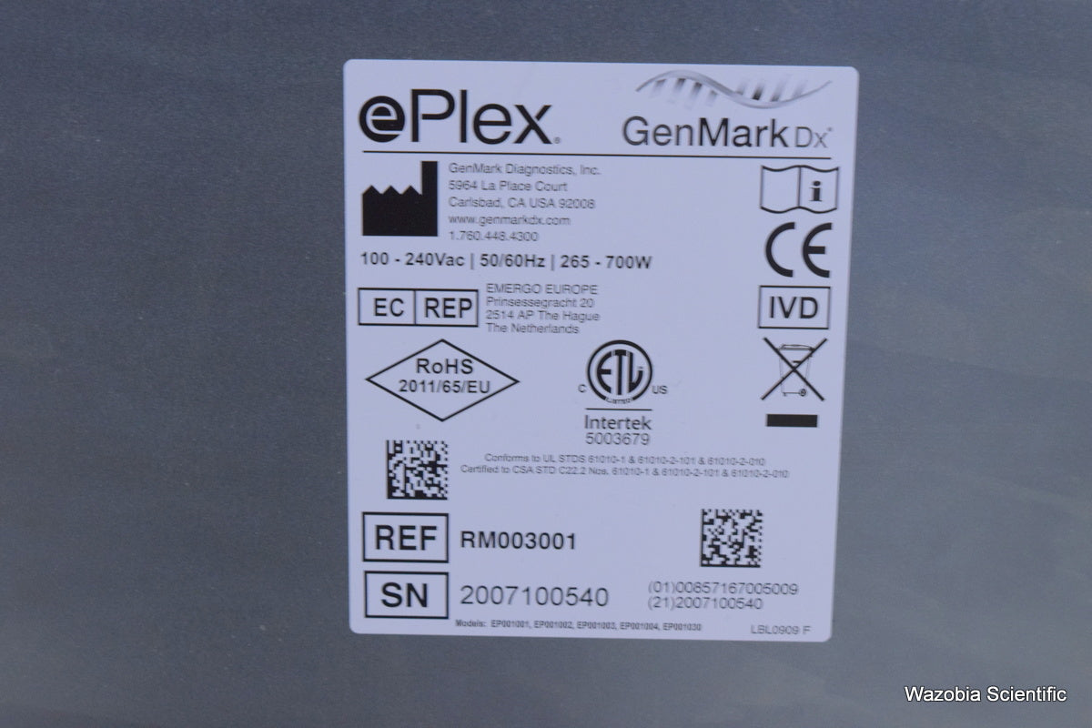 GENMARK DIAGNOSTICS DX EPLEX  MOLECULAR DIAGNOSTIC SYSTEM RM003001