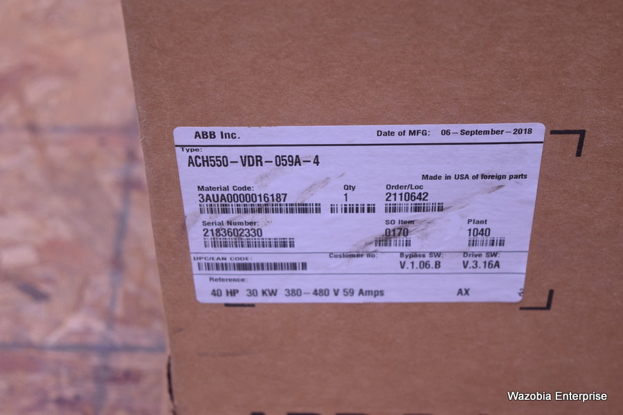 ABB ACH550 VDR 059A 4 VARIABLE FREQUENCY DRIVE VFD