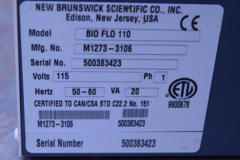 NEW BRUNSWICK BIOFLO 110 FERMENTOR BIOREACTOR