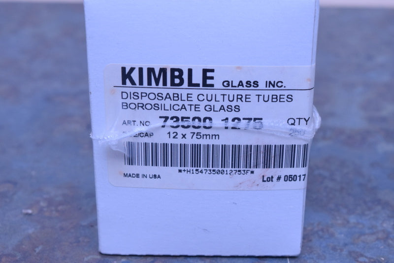 KIMBLE GLASS DISPOSABLE CULTURE TUBES BOROSILICATE GLASS 73500 1275  12X 75MM SI