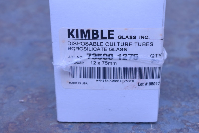 KIMBLE GLASS DISPOSABLE CULTURE TUBES BOROSILICATE GLASS 73500 1275  12X 75MM SI