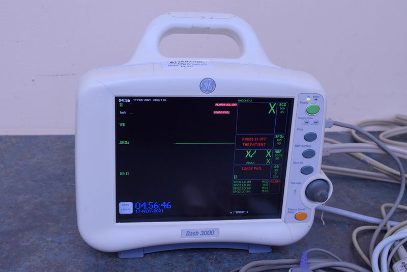 GE DASH 3000 PATIENT MONITOR WITH LEADS SPO2 ECG