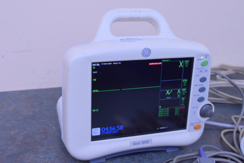 GE DASH 3000 PATIENT MONITOR WITH LEADS SPO2 ECG