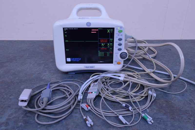 GE DASH 3000 PATIENT MONITOR WITH LEADS SPO2 ECG