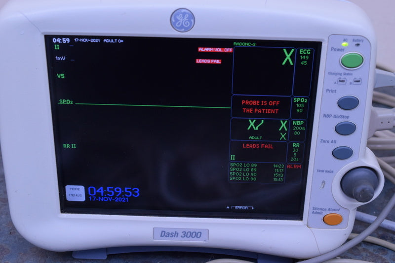 GE DASH 3000 PATIENT MONITOR WITH LEADS SPO2 ECG