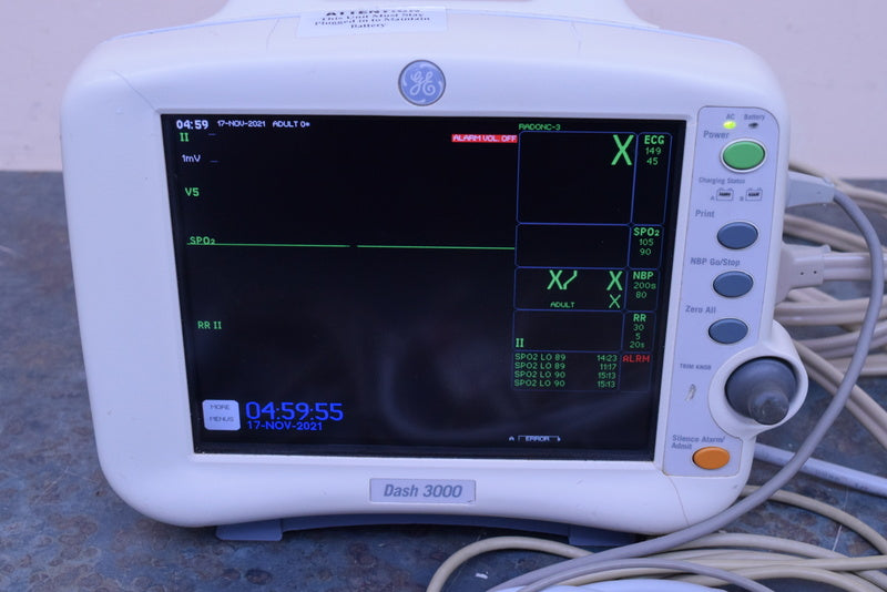 GE DASH 3000 PATIENT MONITOR WITH LEADS SPO2 ECG