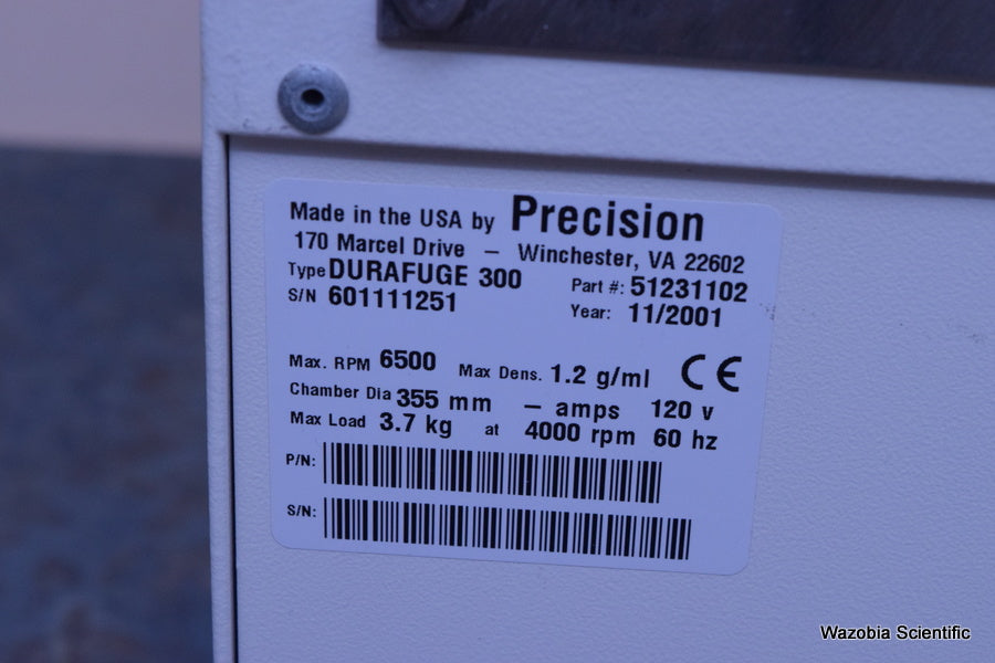PRECISION DURAFUGE 300 LABORATORY CENTRIFUGE WITH ROTOR SO-1Z