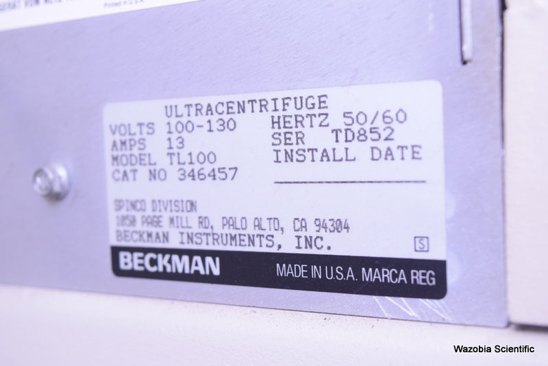 BECKMAN TL-100 ULTRACENTRIFUGE NO ROTOR