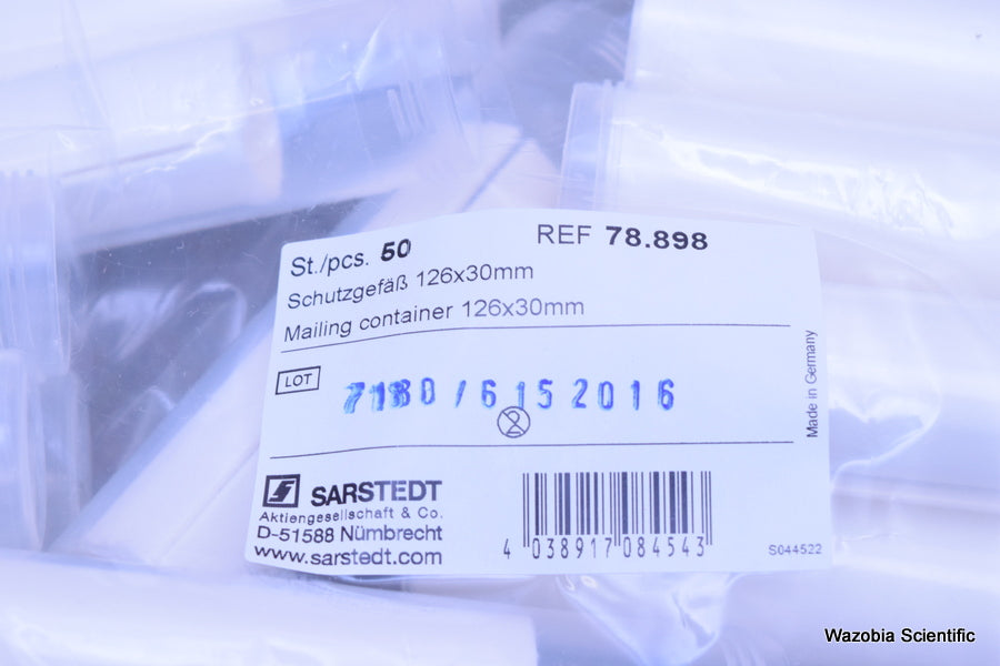 50 SARSTEDT 126X30 MM 78.898 65.679 MAILING CONTAINER WITH ABSORBENT LINER & CAP