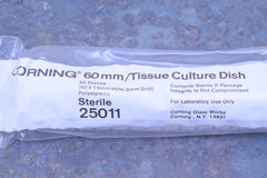 CORNING 60 MM TISSUE CULTURE DISH STERILE 25011 60X15MM STYLE 2MM GRID POLYSTYRE