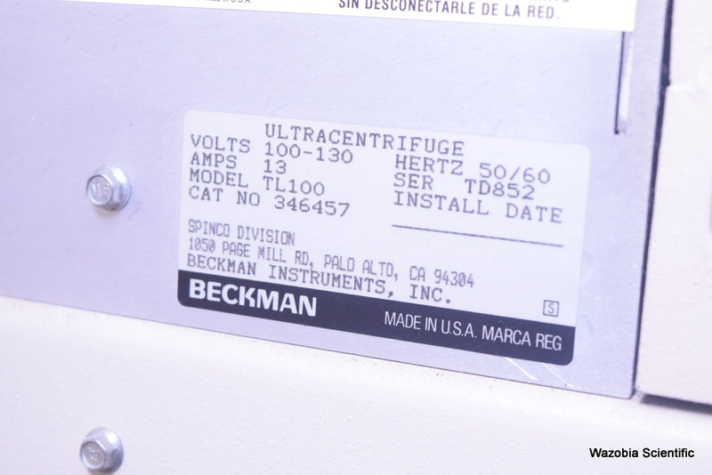 BECKMAN TL-100 ULTRACENTRIFUGE NO ROTOR