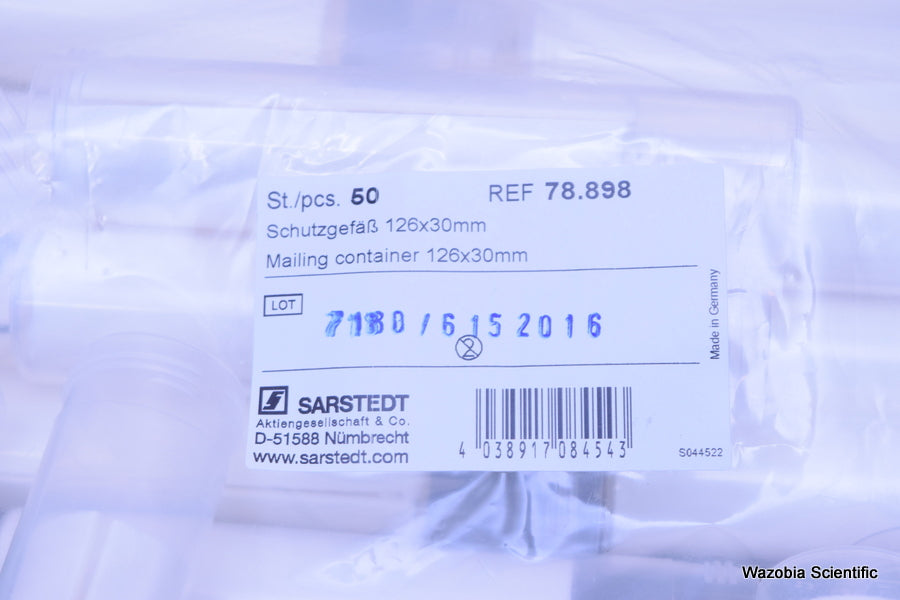 50 SARSTEDT 126X30 MM 78.898 65.679 MAILING CONTAINER WITH ABSORBENT LINER & CAP