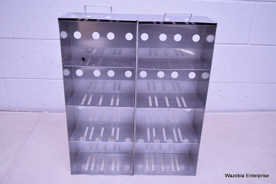 2 STAINLESS STEEL LABORATORY CRYO STORAGE FREEZER RACK