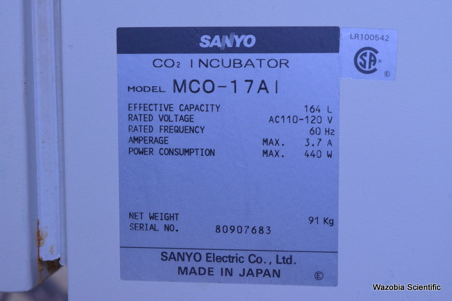 SANYO CO2 LABORATORY INCUBATOR MODEL MCO-17AI