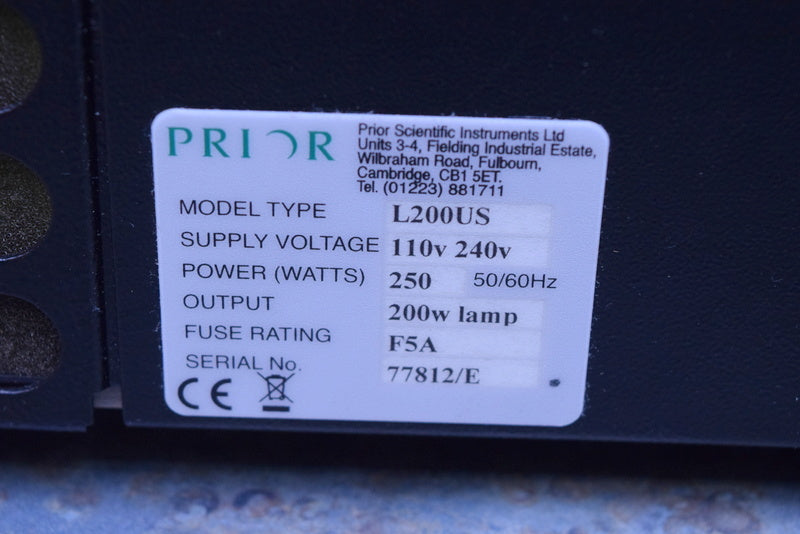 PRIOR LUMEN 200 FLUORESCENCE MICROSCOPE FIBER OPTIC LIGHT SOURCE POWER SUPPLY L2