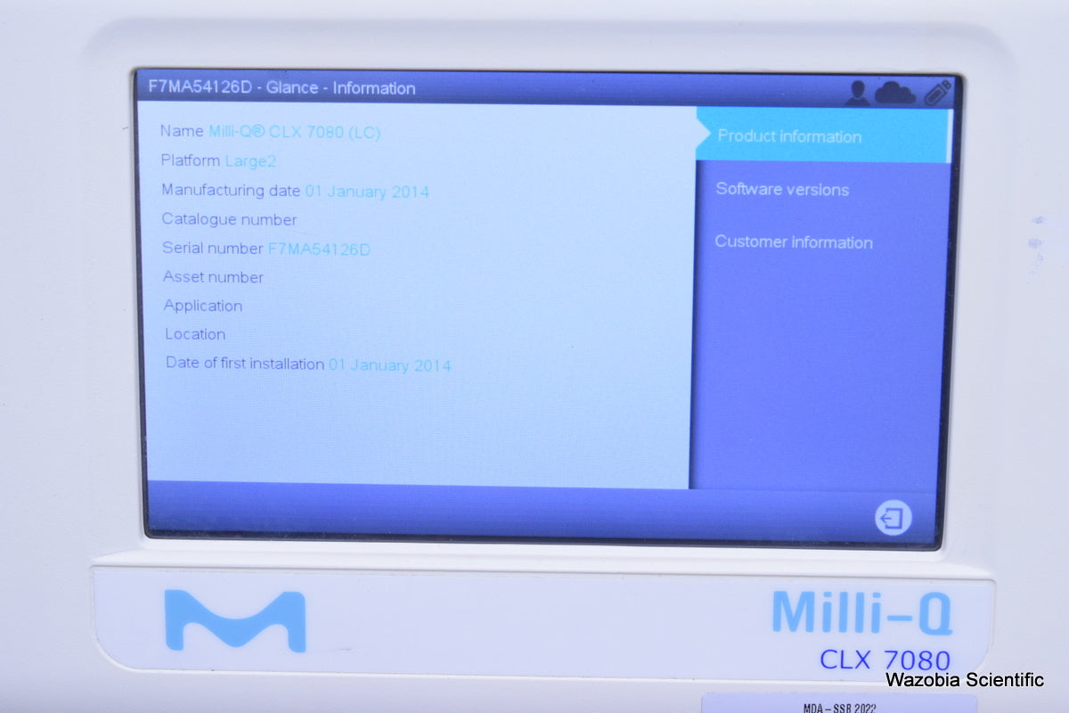 MILLIPORE MILLI-Q CLX 7080 WATER PURIFICATION SYSTEM ZAFS61080