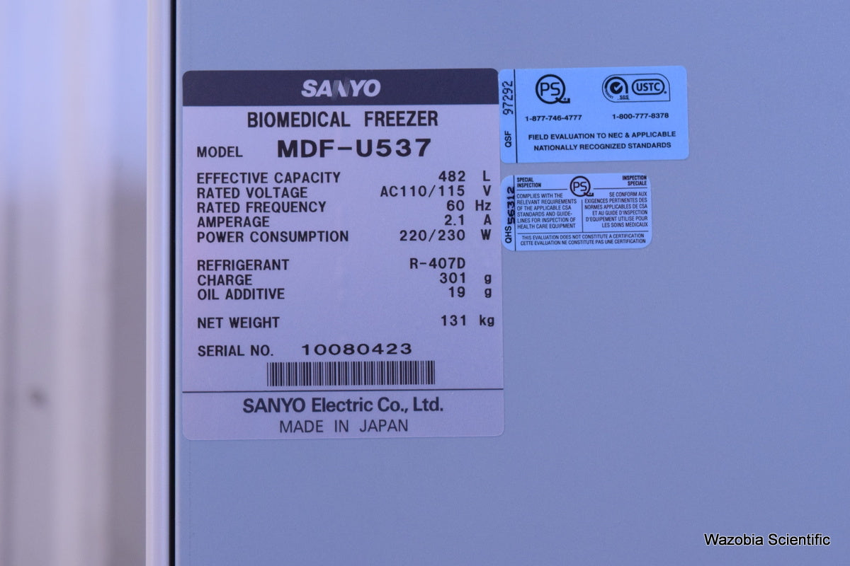 SANYO BIOMEDICAL FREEZER MDF-U537 -30°C 17 CUFT