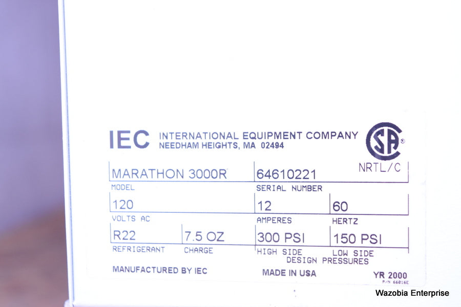 IEC MARATHON 3000R LABORATORY CENTRIFUGE WITH  ROTOR