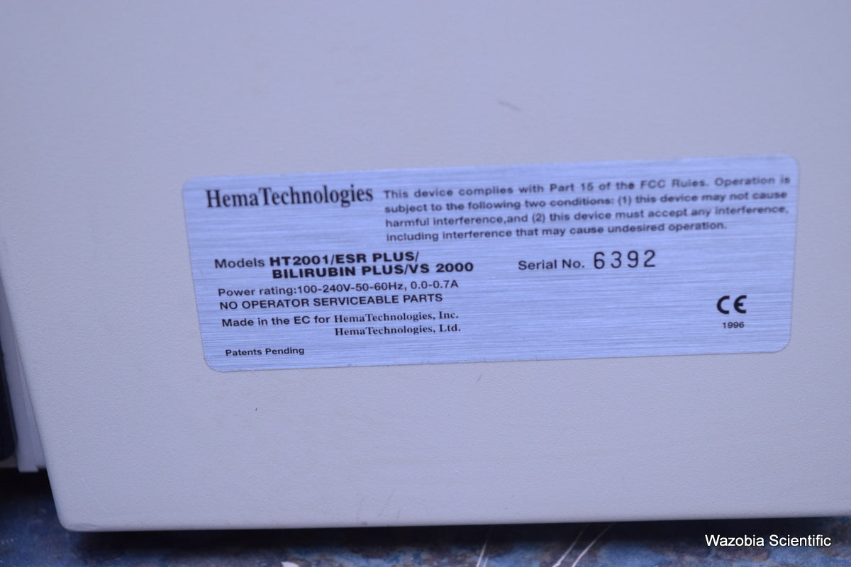 HEMA TECHNOLOGIES ESR STAT PLUS LASER KINETIC ANALYZER HT2001