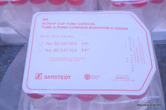 SARSTEDT 25 SCREW CAP TUBE CONICAL TUBE A FOND CONIQUE BOUCHON A VISSER NO. 62.5