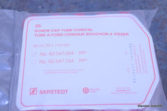 SARSTEDT 25 SCREW CAP TUBE CONICAL TUBE A FOND CONIQUE BOUCHON A VISSER NO. 62.5