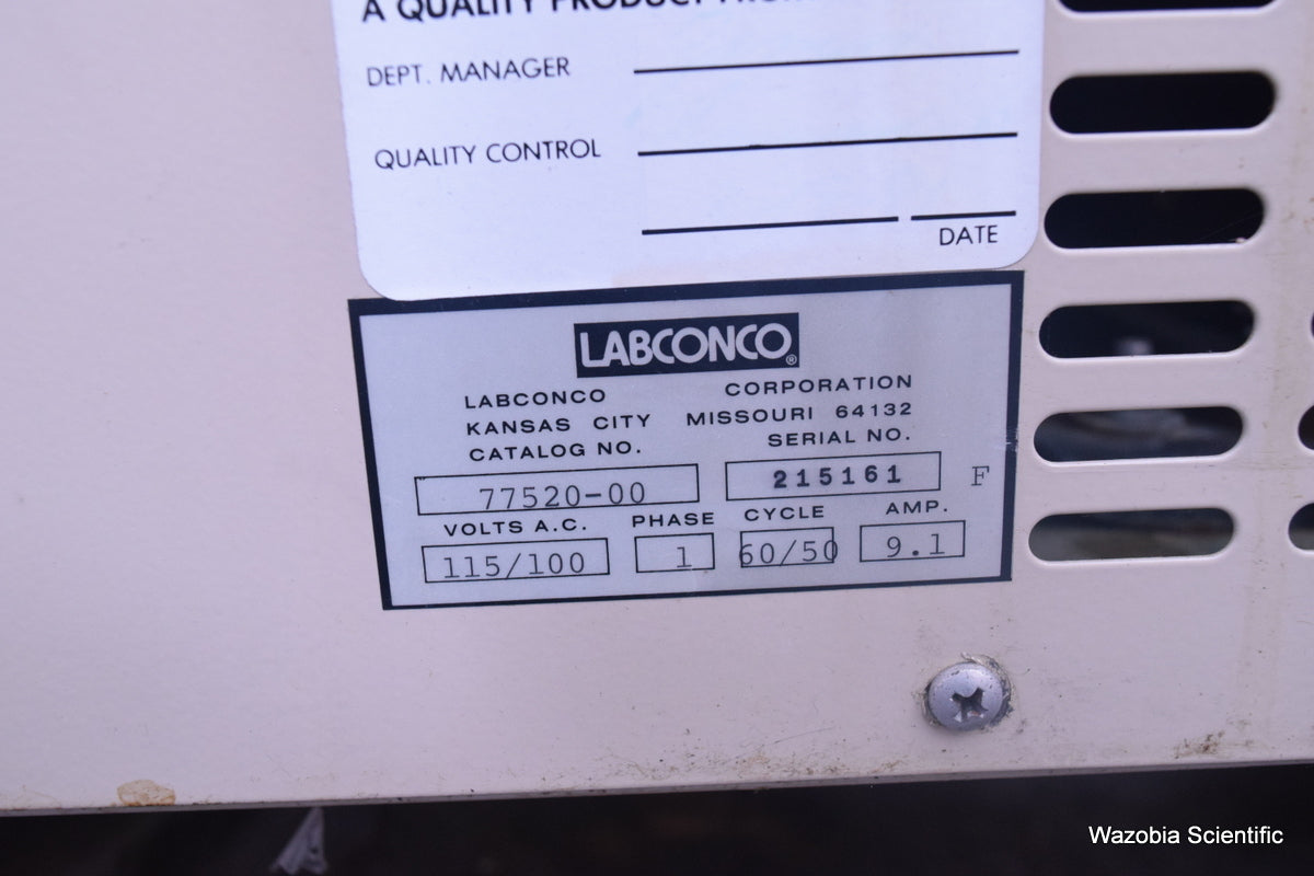 LABCONCO FREEZE DRY SYSTEM WITH STOPPERING TRAY DRYER 77520-00 77580-00