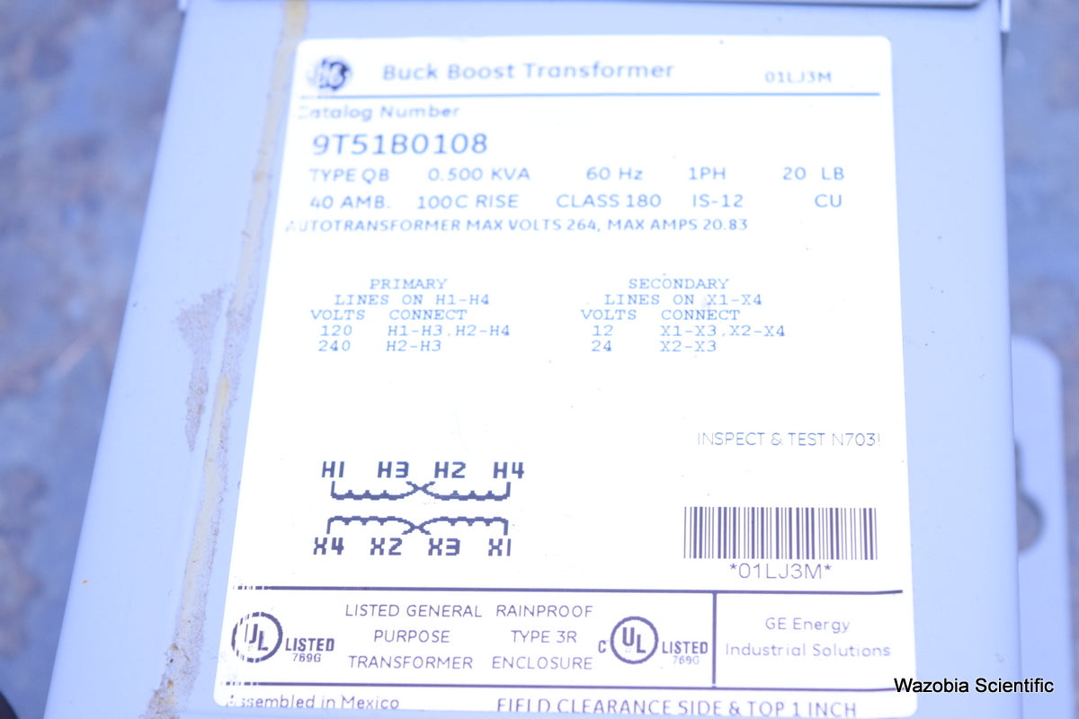 GE BUCK BOOST TRANSFORMER 9T51B0108 TYPE QB 0.500 KVA