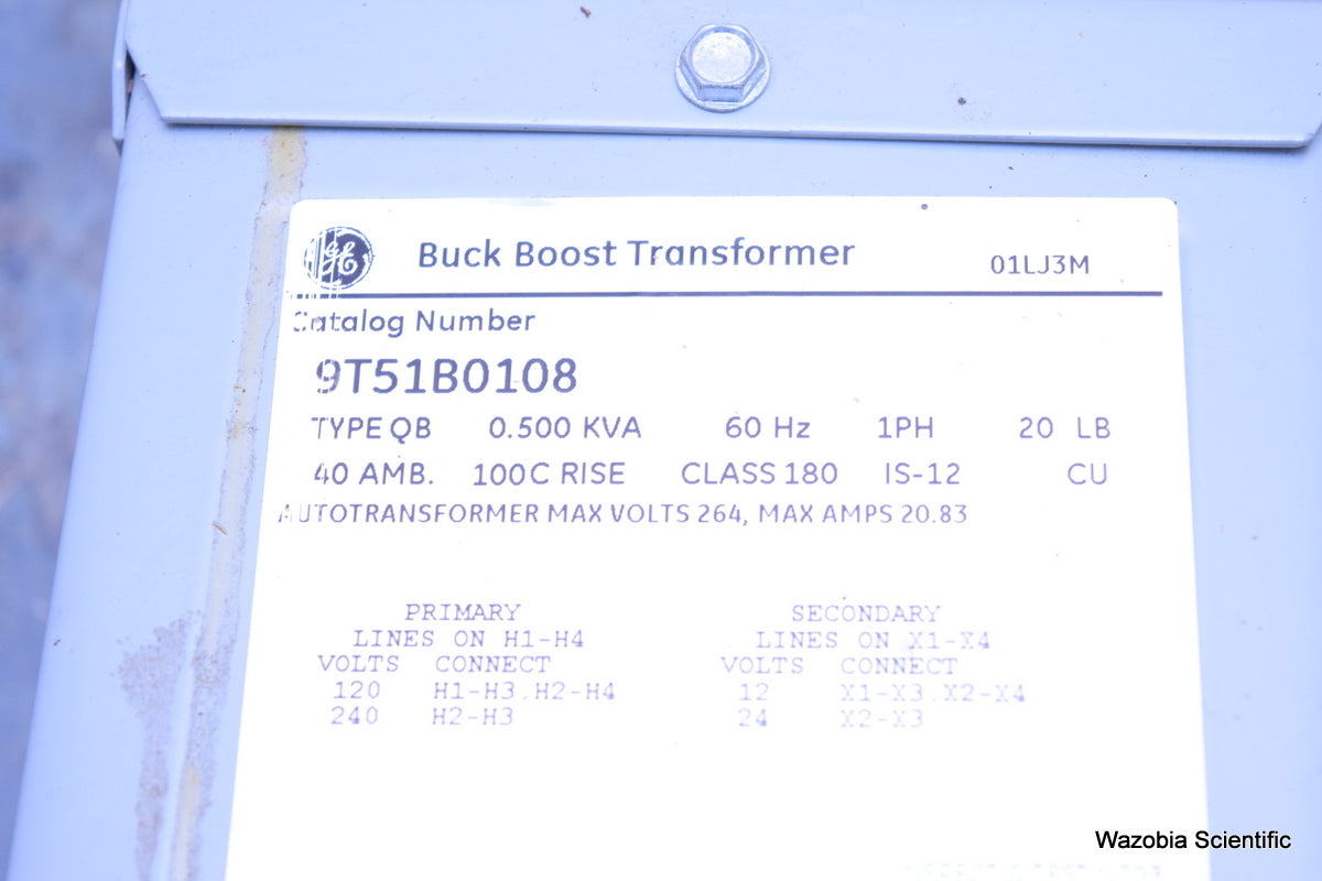 GE BUCK BOOST TRANSFORMER 9T51B0108 TYPE QB 0.500 KVA