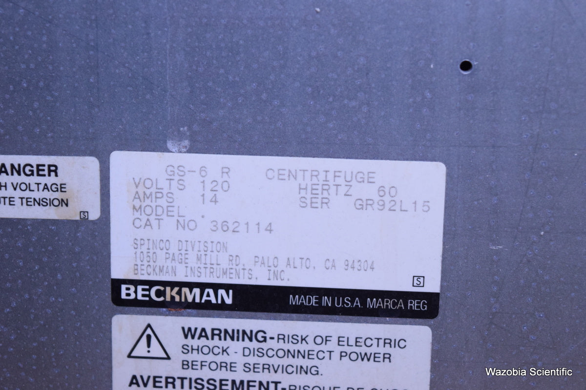 BECKMAN COULTER GS-6 R LABORATORY REFRIGERATED CENTRIFUGE 362114