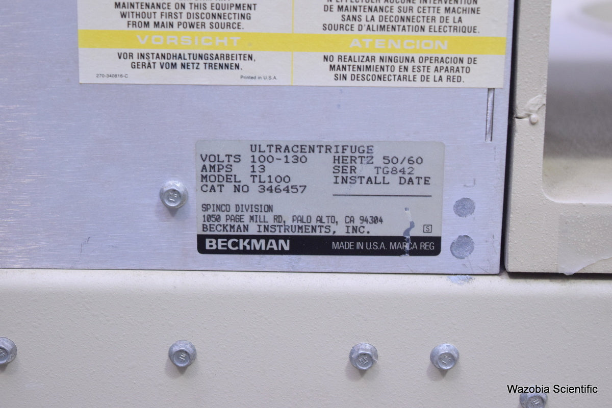 BECKMAN TL-100 ULTRACENTRIFUGE MODEL TL100 346457 CENTRIFUGE