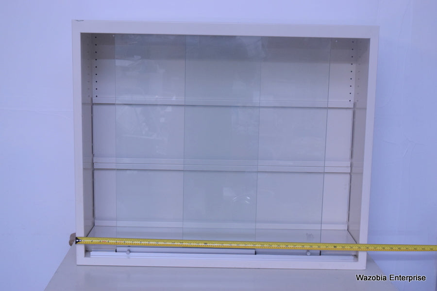 METAL LABORATORY MEDICAL STORAGE CABINET WITH GLASS DOORS 36" X 13" X 30"