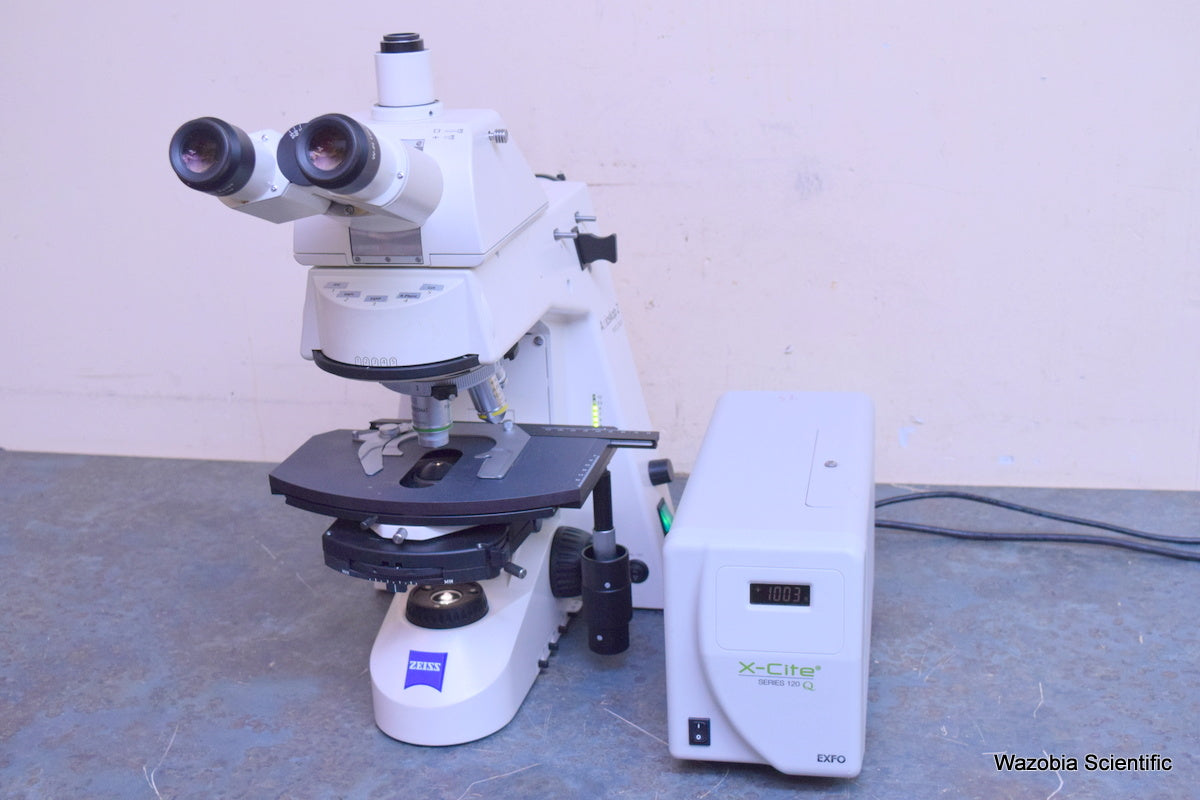 CARL ZEISS AXIOSKOP 2 MOT PLUS FLUORESCENCE MICROSCOPE EXFO XE120-Q 10 20 63 100